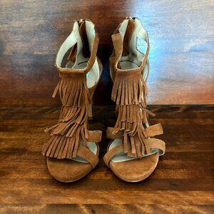 STEVE MADDEN Women's Brijett Brown Suede Leather High Heels Sandals Size 7